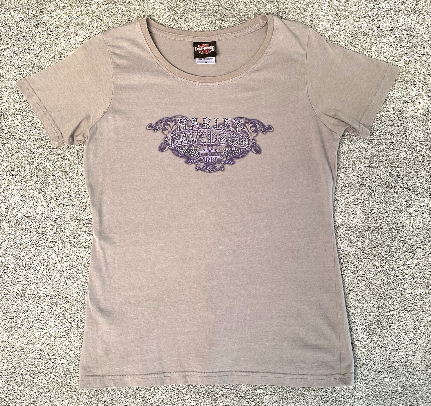 Harley Davidson Women’s Rhinestone T-Shirt Grey Short Sleeve Honduras Size M