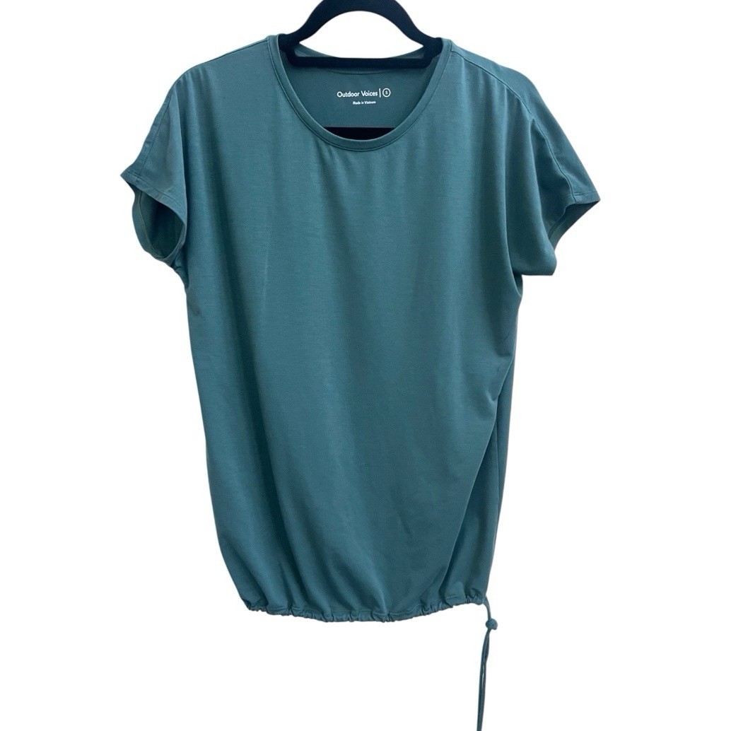 Outdoor Voices T Shirt Sz S Green drawstring cinch Crew neck Short Slv Gym Yoga