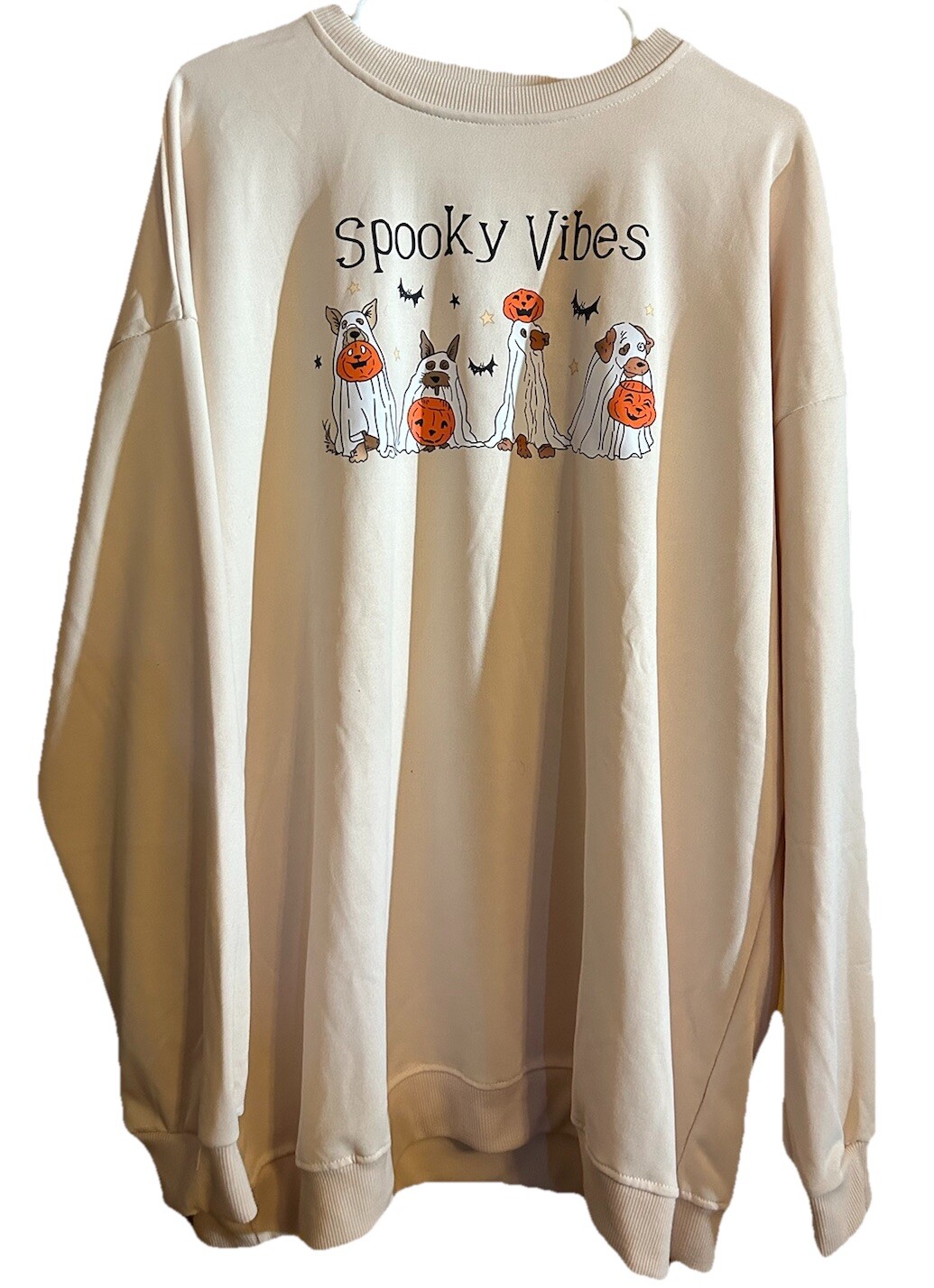 Women’s 4XL (20) Beige Long Sleeve Top With Spooky Ghost Dogs Print from Temu