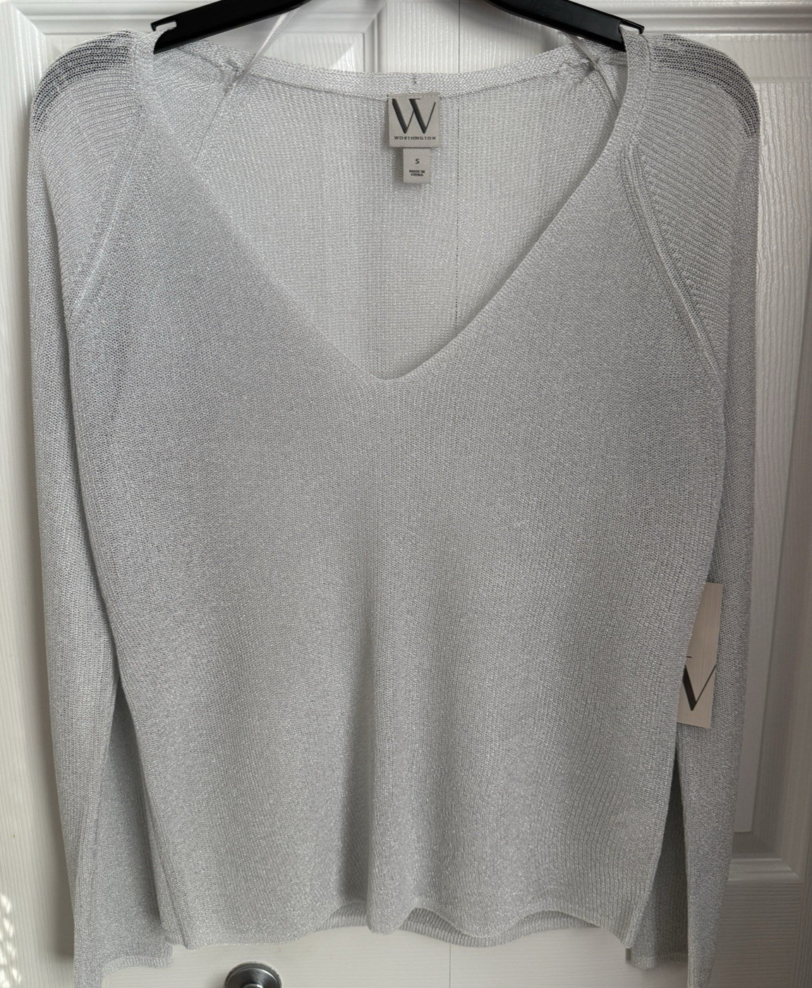 Worthington Womens Gray Metallic Long Sleeve Sheer Pullover Top Size Small NEW