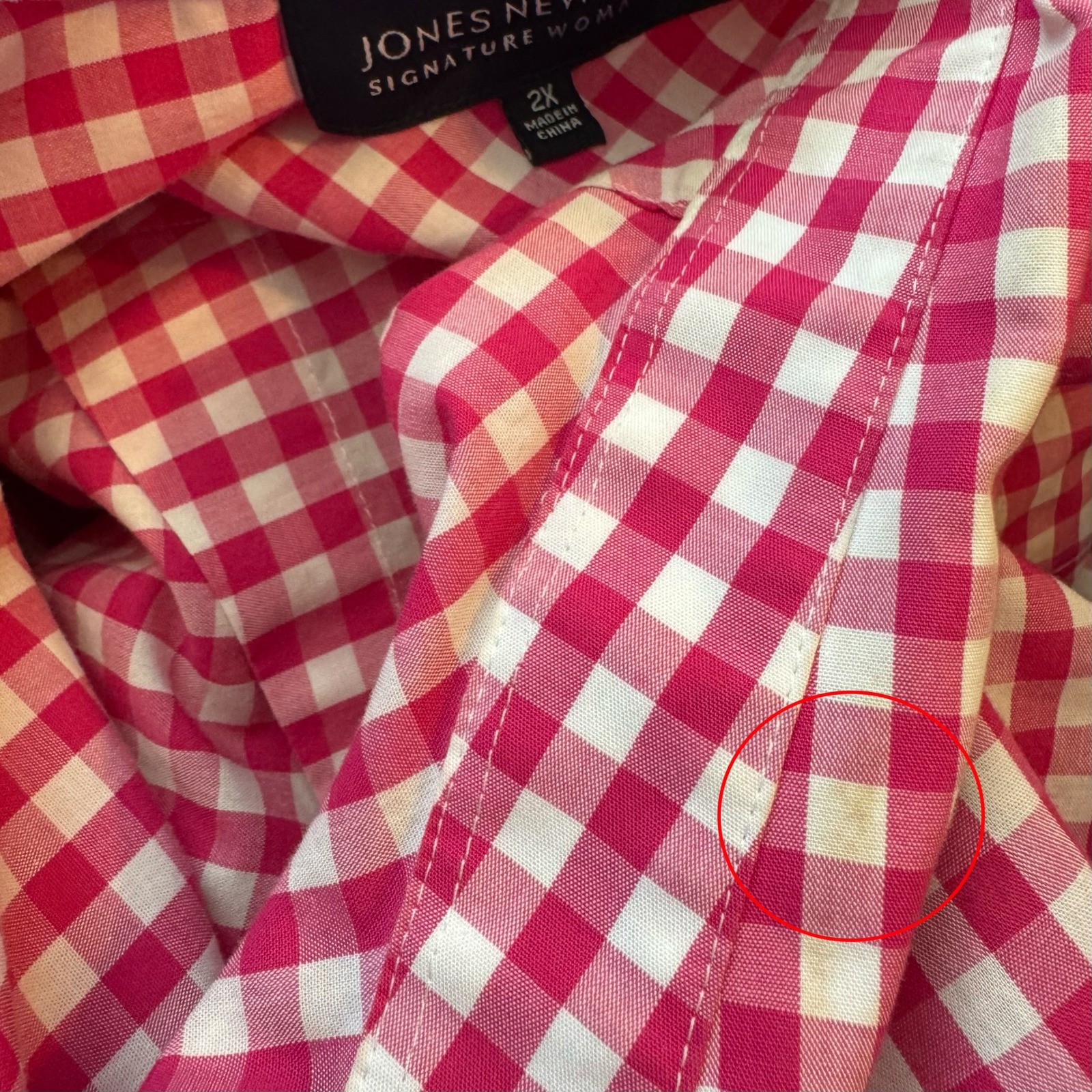 Jones New York Signature Woman Pink Gingham Button Down Shirt Plus Size 2X