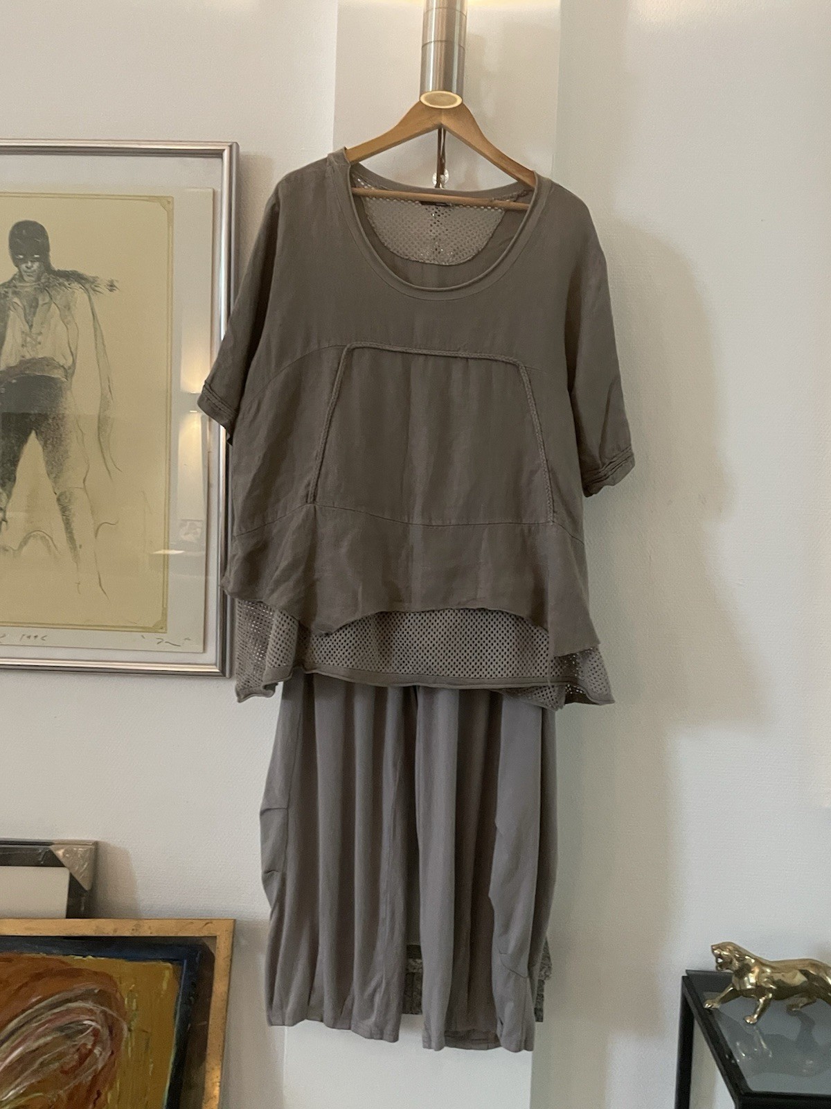 MB Adorable Sugar Sweet Linen Tunic Tunic With Many Details Beige/Grey