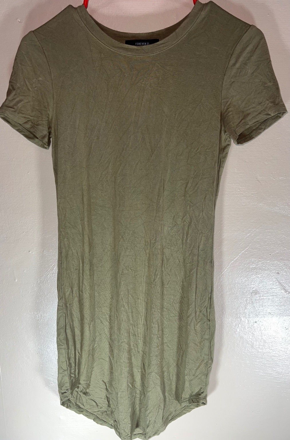 Forever 21 Women’s Olive Green Size S Rayon Spandex Stretch Top Long EUC! 🍀