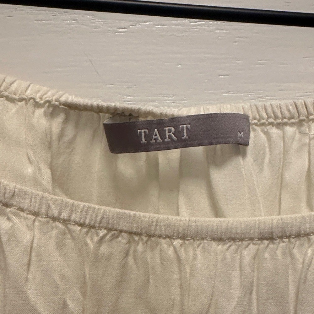 Tart White Medium Blouse with Cropped Bell Sleeves with Crochet Trim