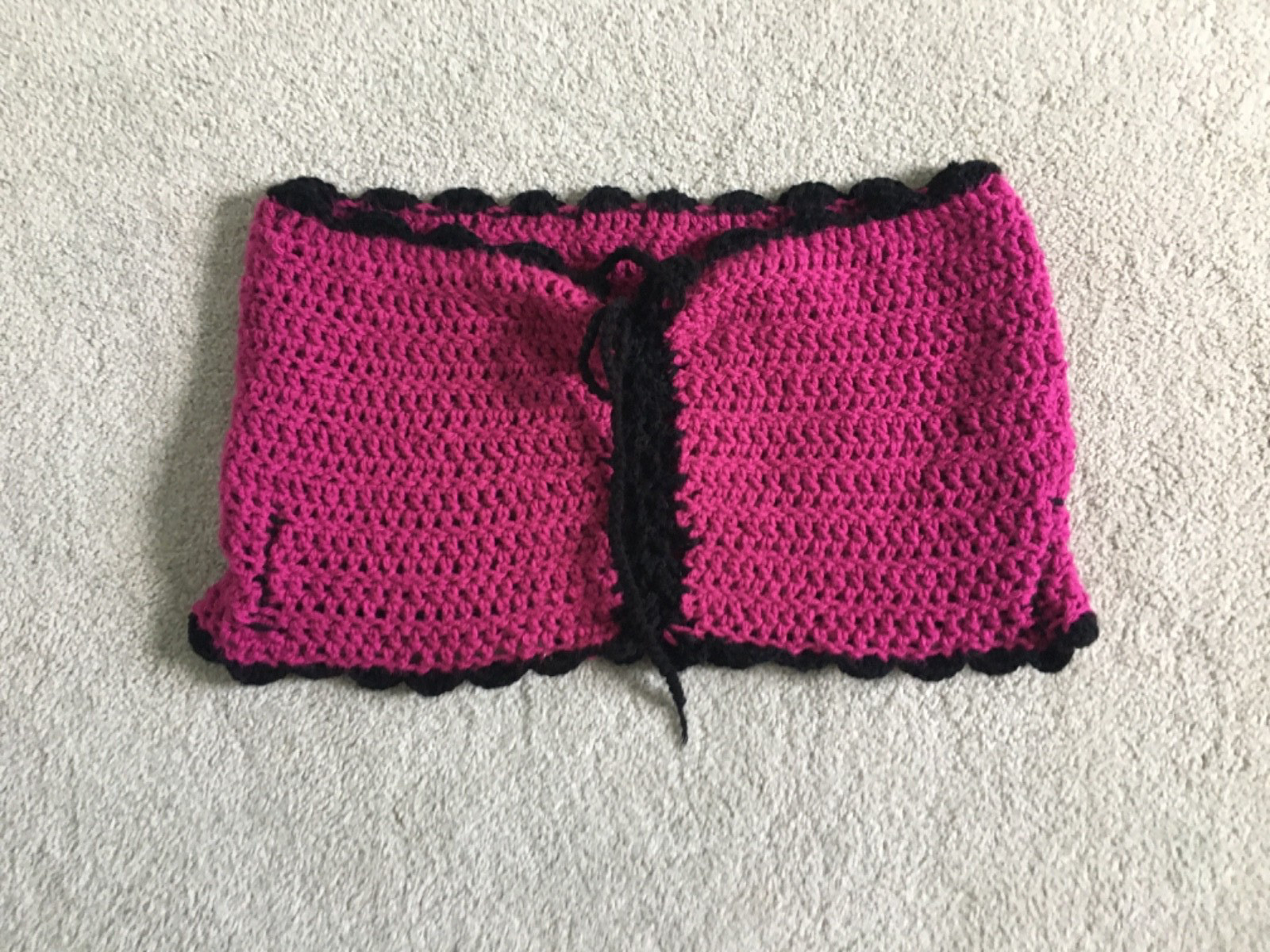 Handmade Crocheted Magenta Corset Lace-Up Bandeau Top Size L