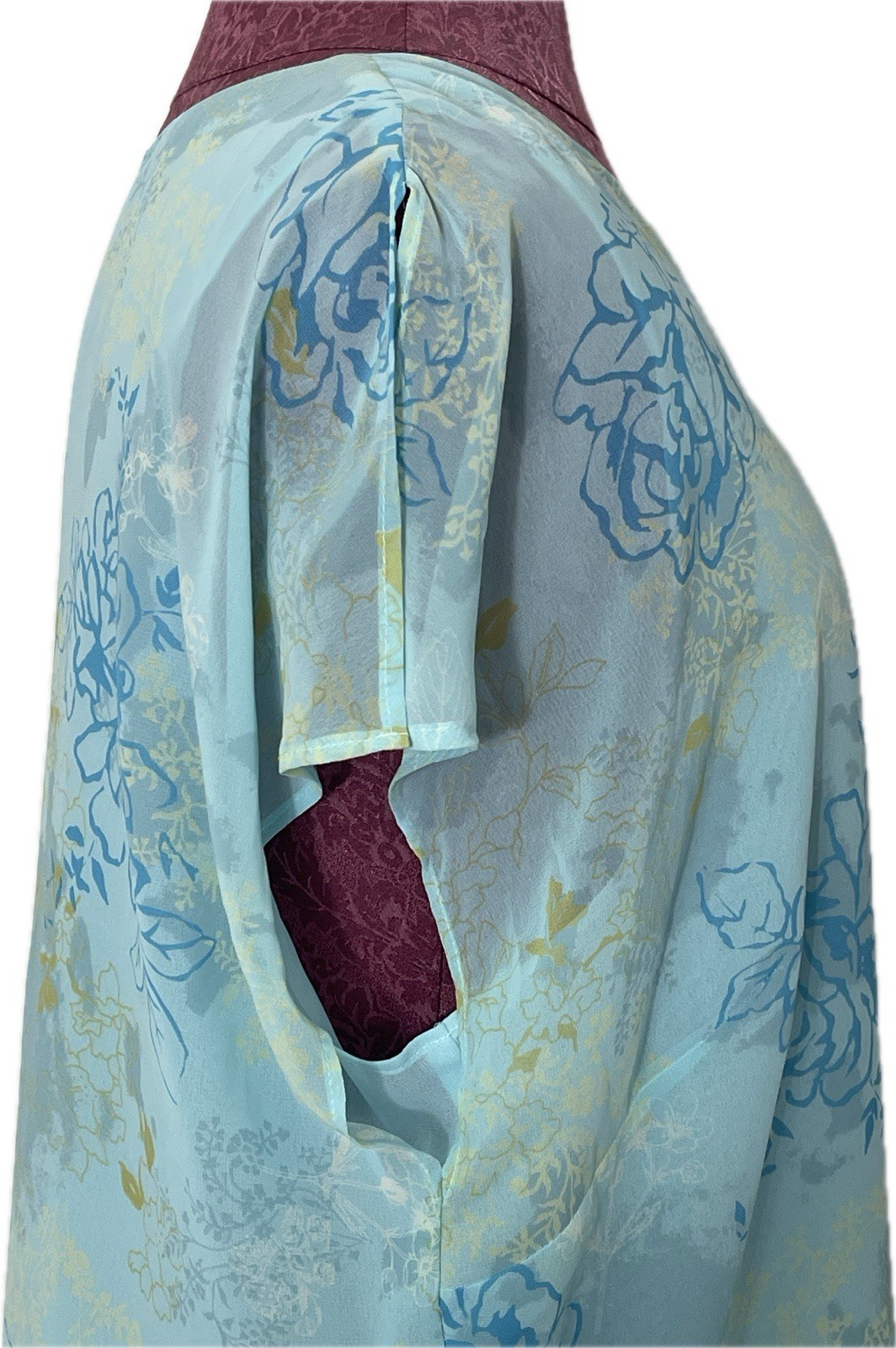 Apostrophe Women’s Floral Chiffon Blouse Blue Sheer Lined Cap Sleeve Size 18