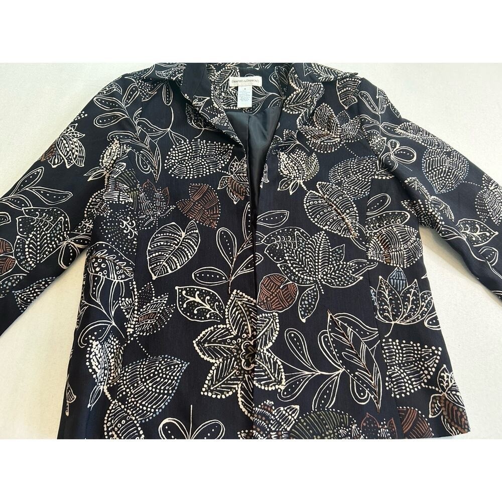 Draper’s and Damon’s Open Front Jacket Black Multicolor Lined Sz 8 Embroidered