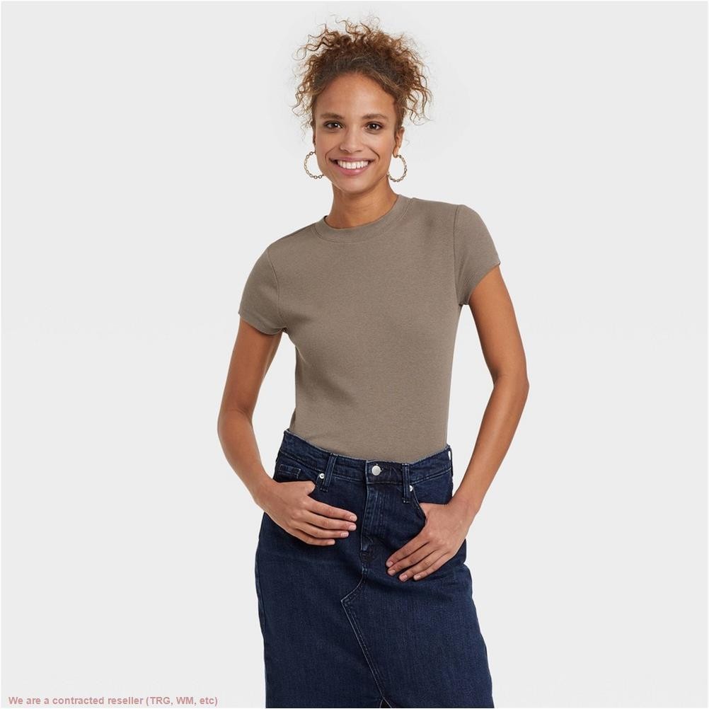 Women’s Slim Fit Short Sleeve Ribbed T-Shirt – A New Day Brown XL *SEE DEAL!!!*