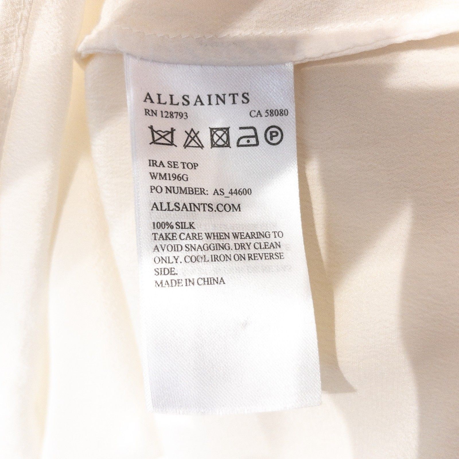 AllSaints Ira Top Size 8 Pure Silk Vintage Draped Boat Neck White Ivory