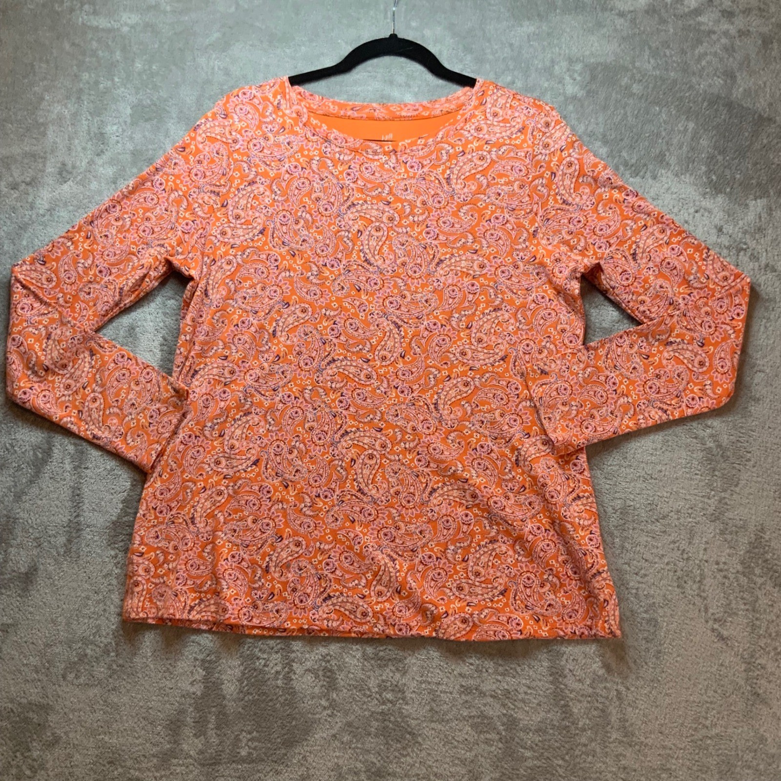 J. Jill Womens Orange Paisley Pima Cotton Long Sleeve Crew Neck Tee Size M