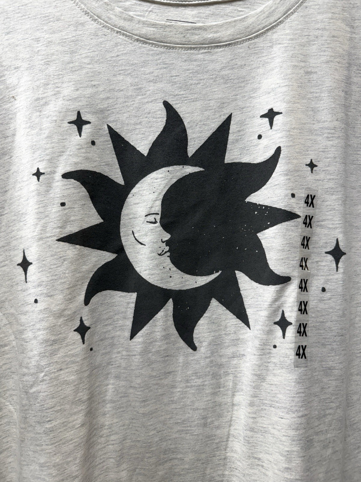 MIGHTY FINE Women Sz 4X Gray Moon & Sun Short Sleeve Tee T Shirt Top FAST SHIP!