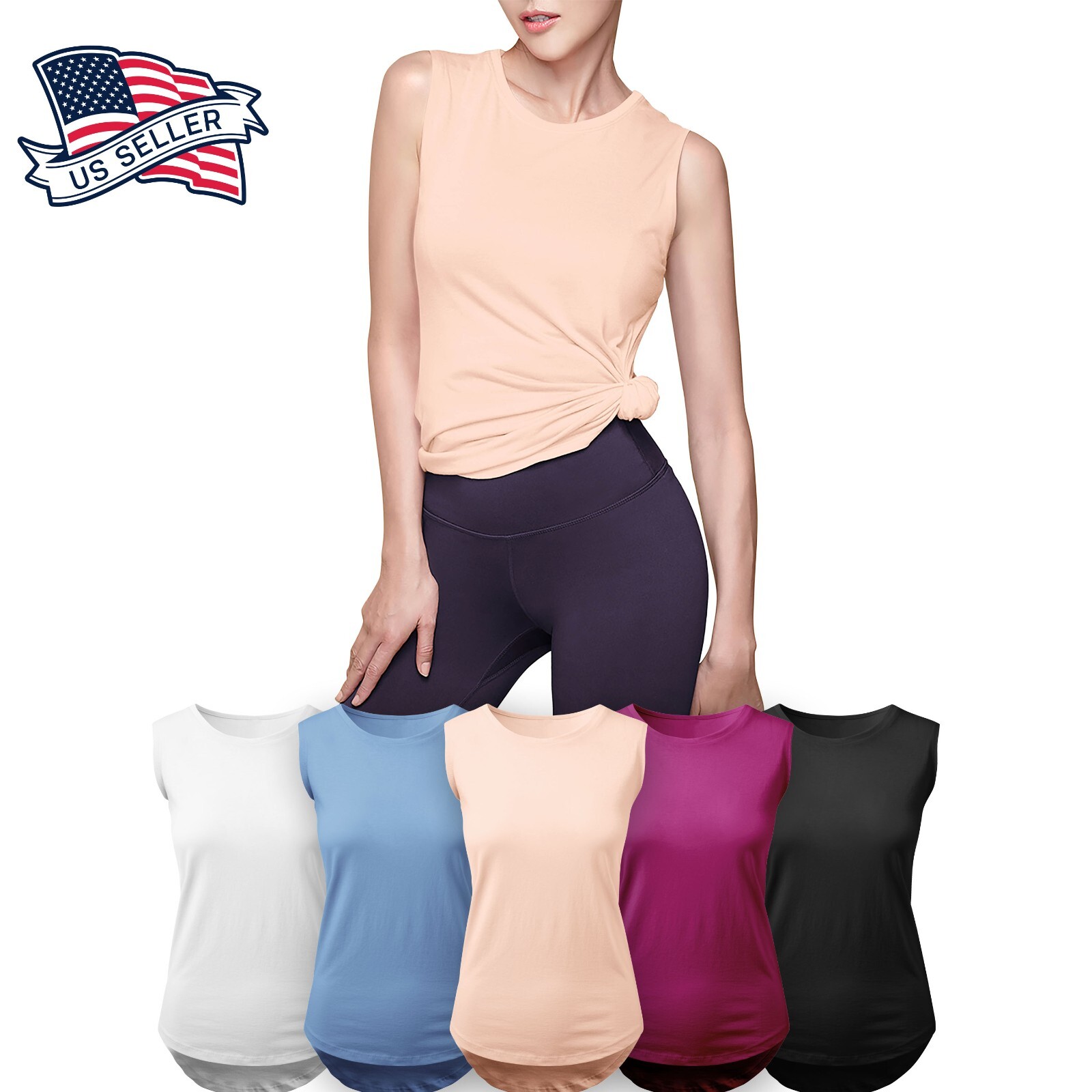 COTTON Modal TANK TOP Womens Stretch Long Workout Fitness Sport Yoga Sleeveless