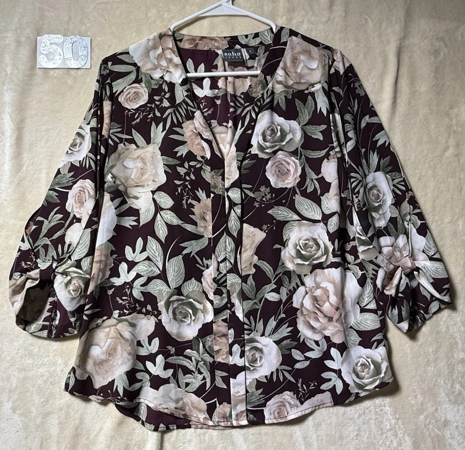 Soho Jeans New York & Company Womens Shirt Top Long Sleeve Med Floral