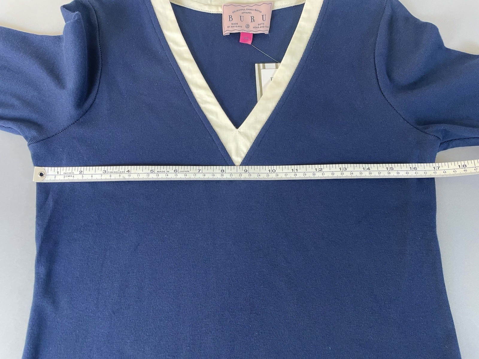 Buru Contrast Tee Navy Linen Cotton XS V Neck New With Tags ($128)