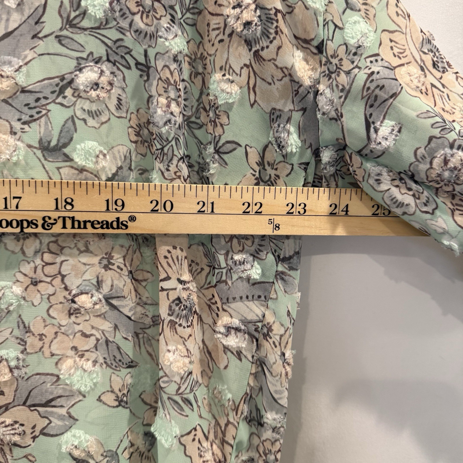 Cupio Women’s X Large Green 3D Floral Button Up Boho Peasant Flowy Sheer Artsy