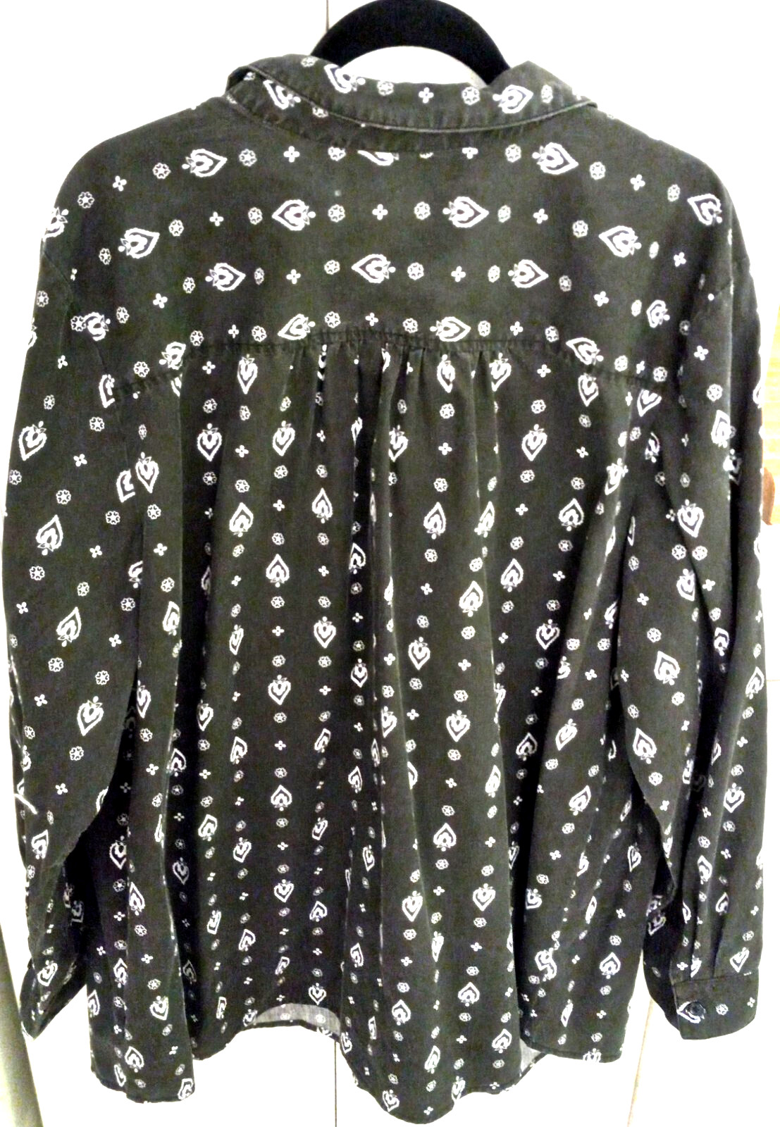 Roaman’s Womens Blouse 26W Plus 4X Charcoal Gray/White Button Longsleeve Darts