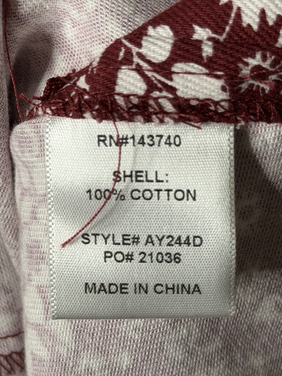 Hyacinth House Womens XXL Burgundy White Cotton Floral Collared Tunic Button