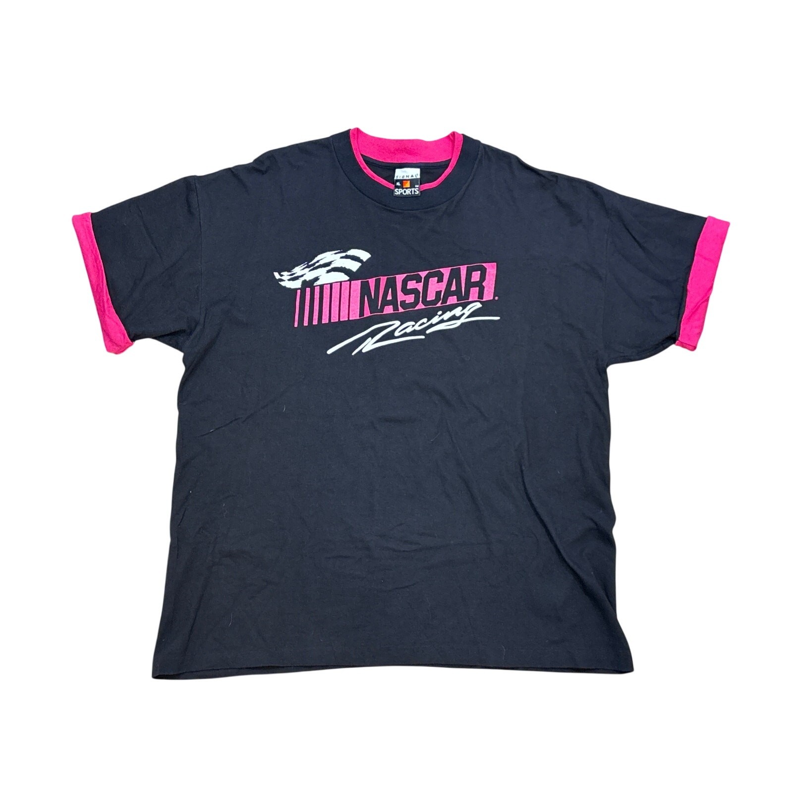 Vintage 80s NASCAR Racing Pink Black layered XL Signal Sports shirt retro USA