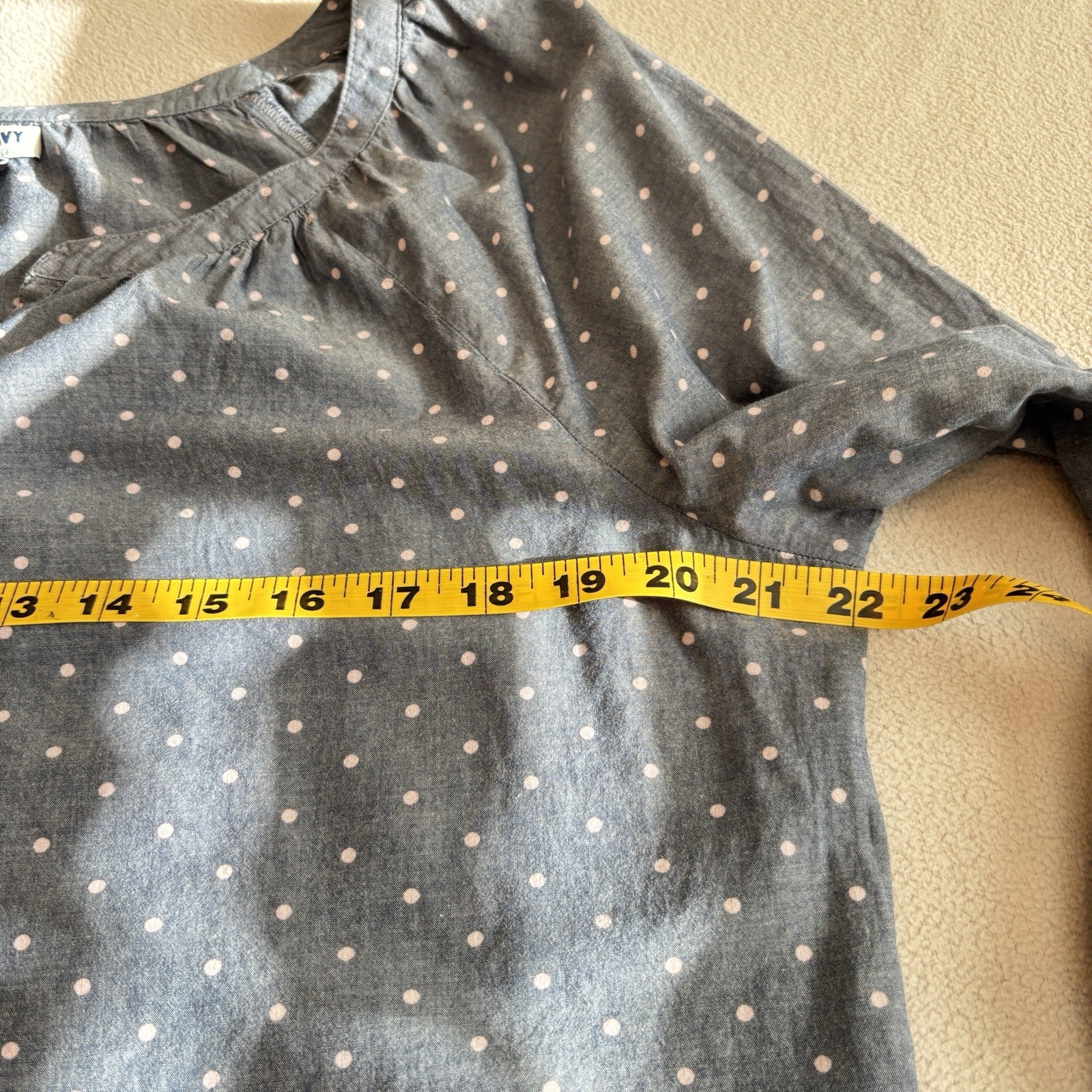 Old Navy Gray Poka Dot Button Accent V-Neck 3/4 Sleeve Cotton Top Size Lg Tunic