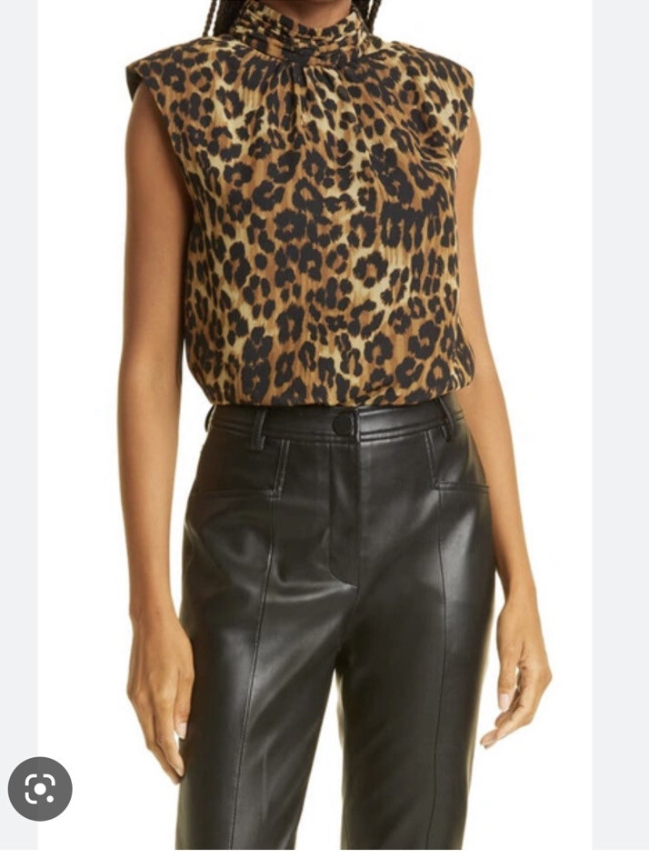 MILLY Rori Animal print mock neck blouse Medium sleeveless top shirt multi 325