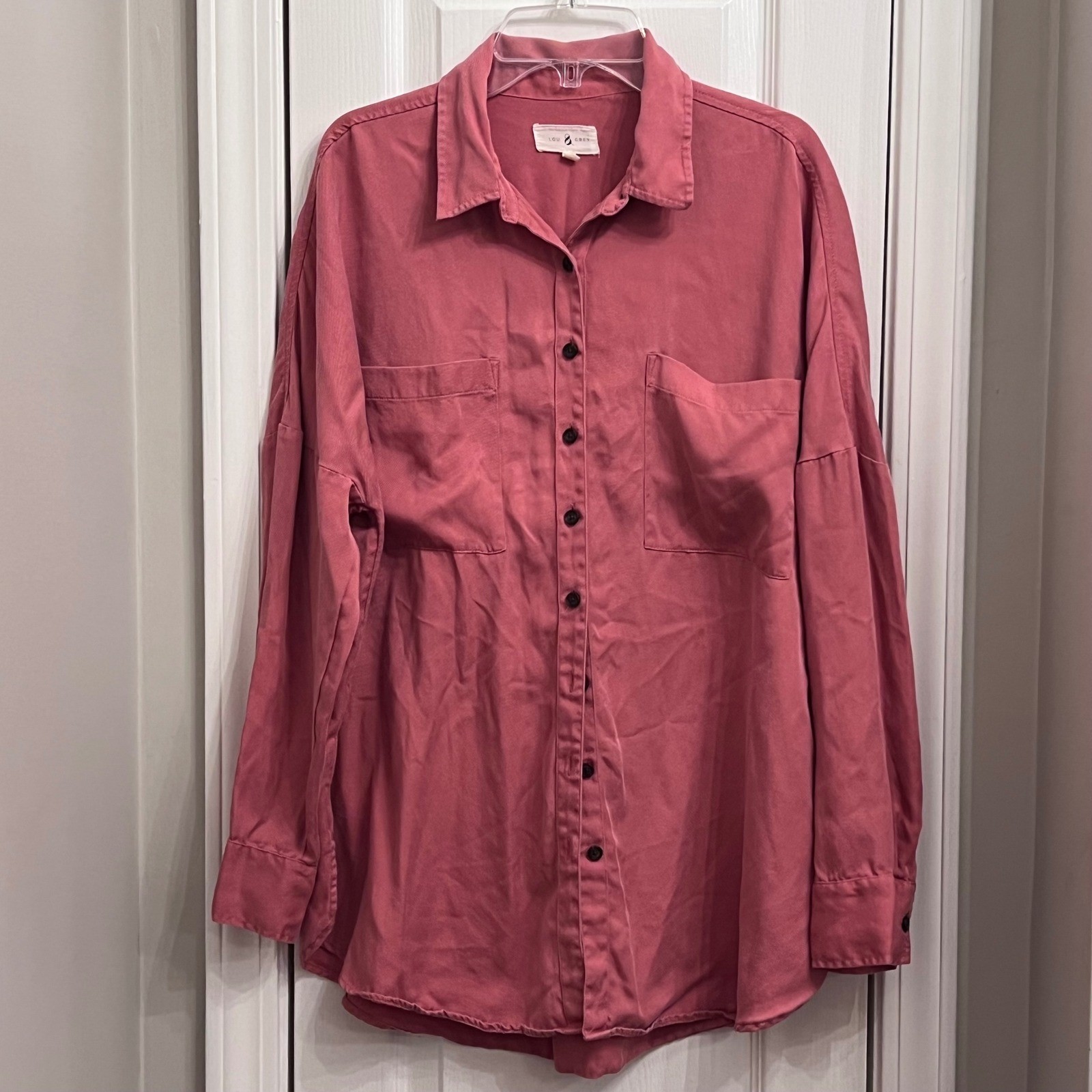 Lou & Grey Lyocell Button Down Shirt Oversized Utility Top Small Soft & Comfy
