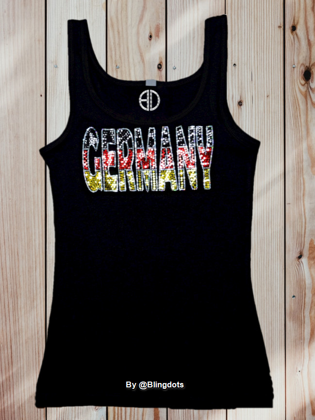 Women Germany Bling Shirt Sequin Tank Top Deutschland Team Flag Soccer Fan