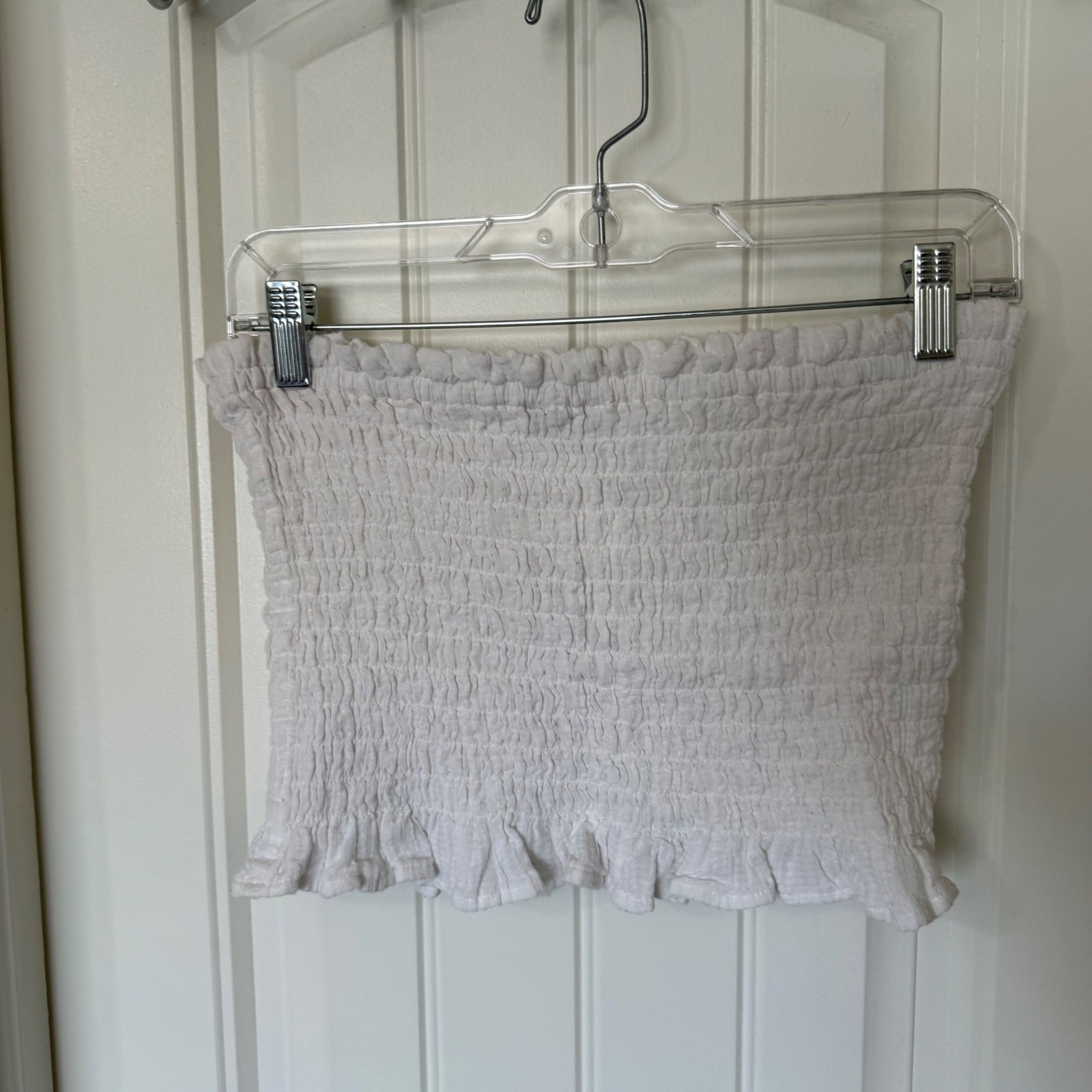 American Eagle Smocked Tube Top Women Large White Excellent Eyelet Ruffle