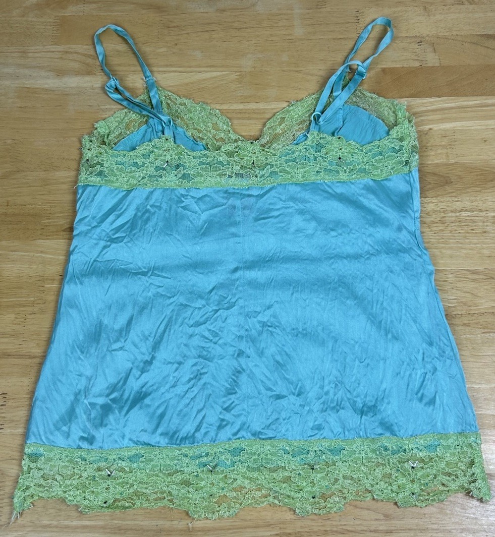 Moda International Silk Beaded Lace Camisole Size S Turquoise And Green Colors