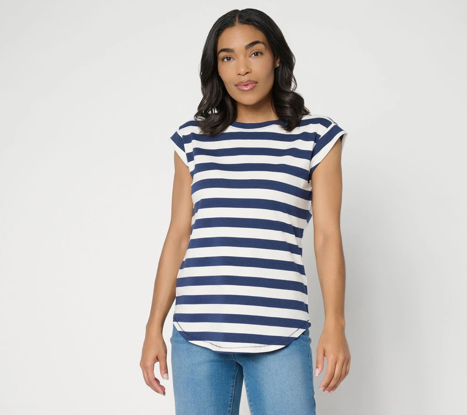 Anybody Cozy Knit Jersey Striped Muscle Tee Navy Large A721868