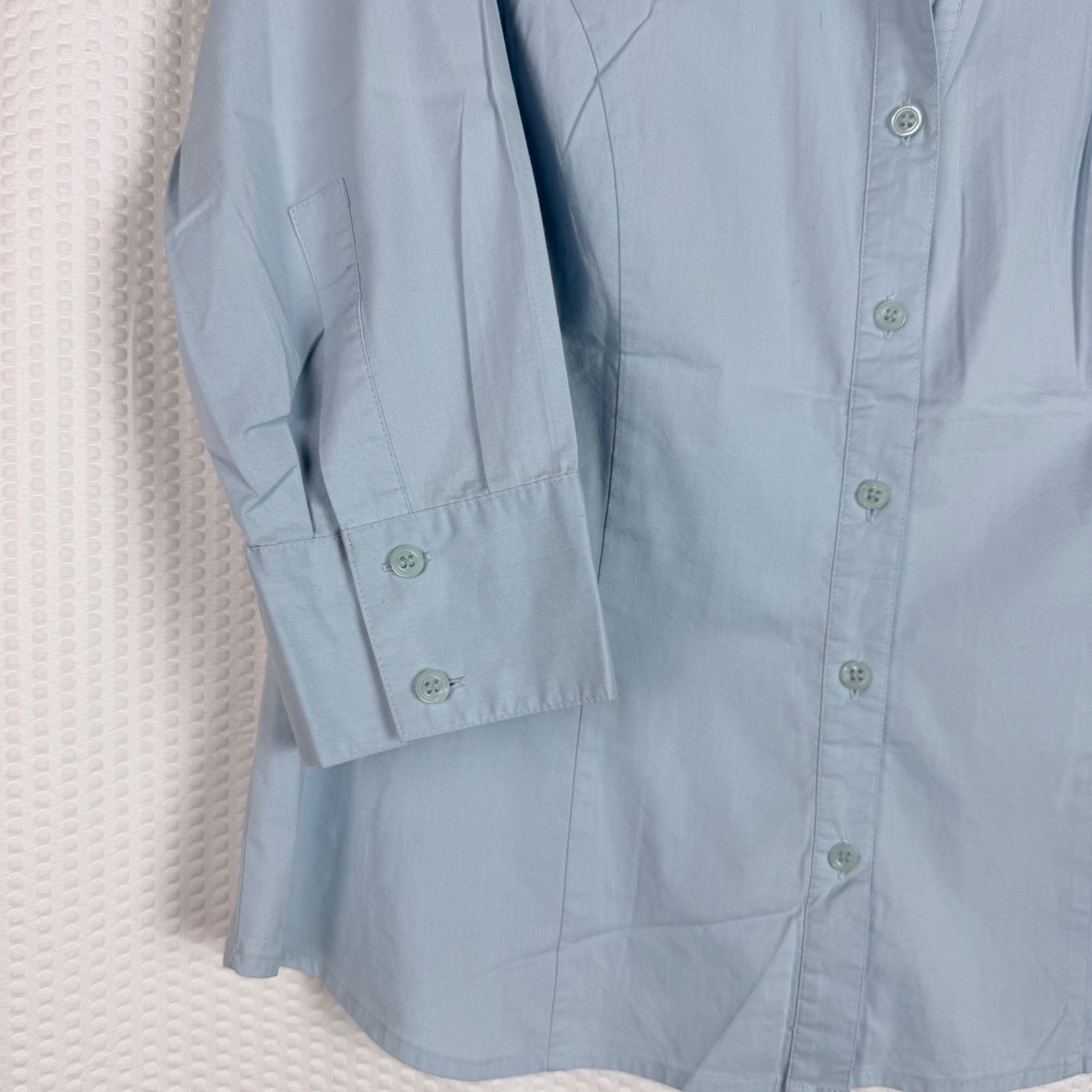 Apostrophe Button Down Large Blue 3/4 Sleeve Shirt Women Workwear Church Office