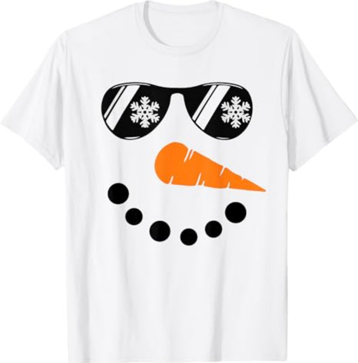 Snowman Face Sunglasses Christmas T-Shirt