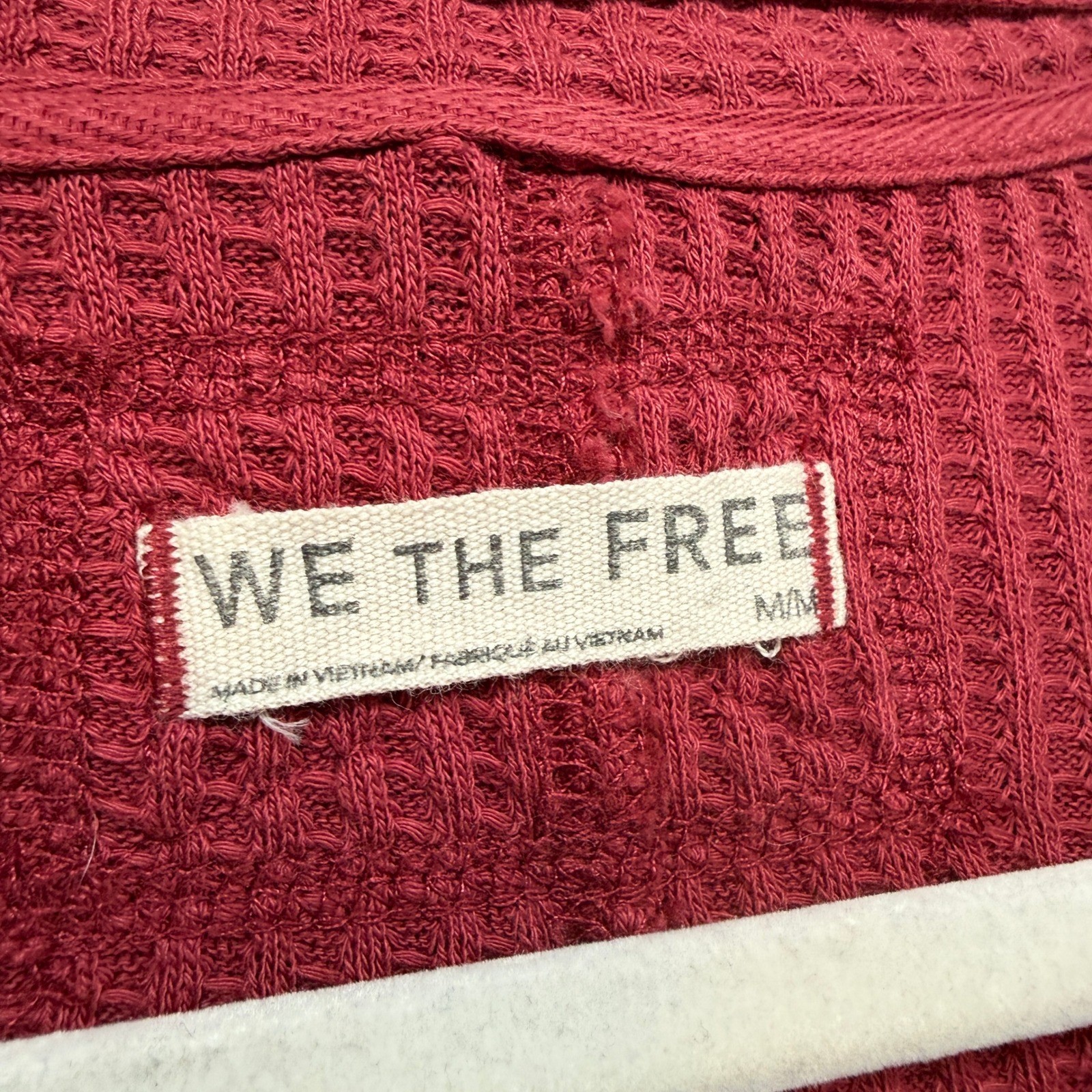 We The Free Shirt Women Medium Red Waffle Knit Oversized Thermal Bohemian