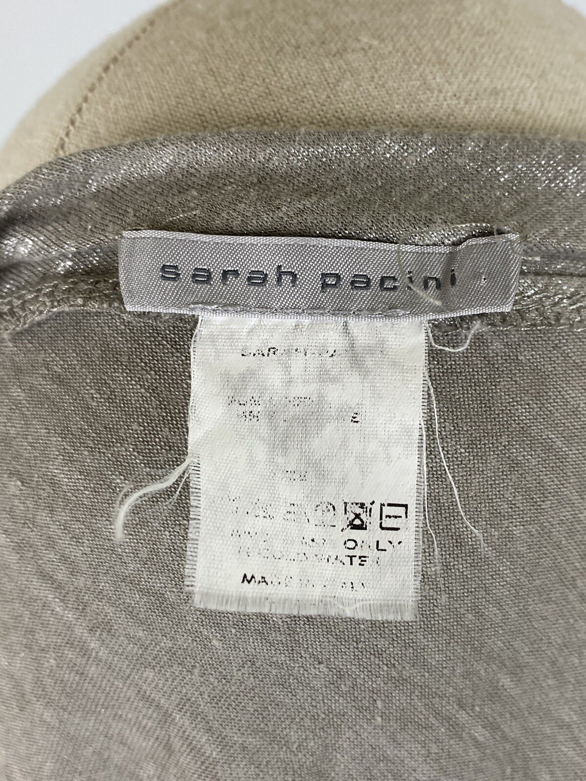 SARAH PACINI Designer Linen Silver Metallic Sleeveless Dress Top Size S/M