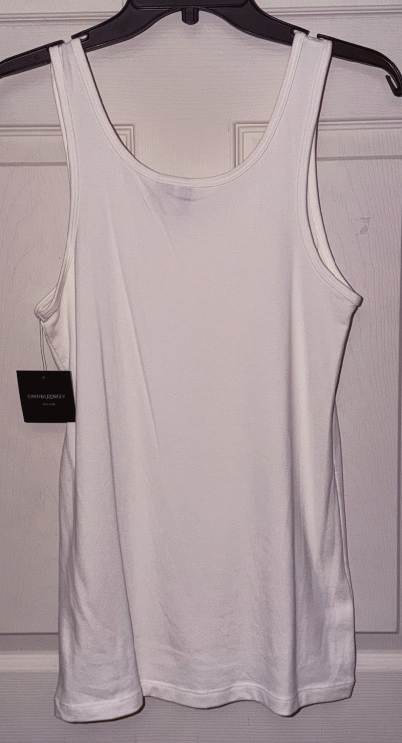 New CYNTHIA ROWLEY Stretch Pima Cotton Modal Basic Tank Top White XL NWT