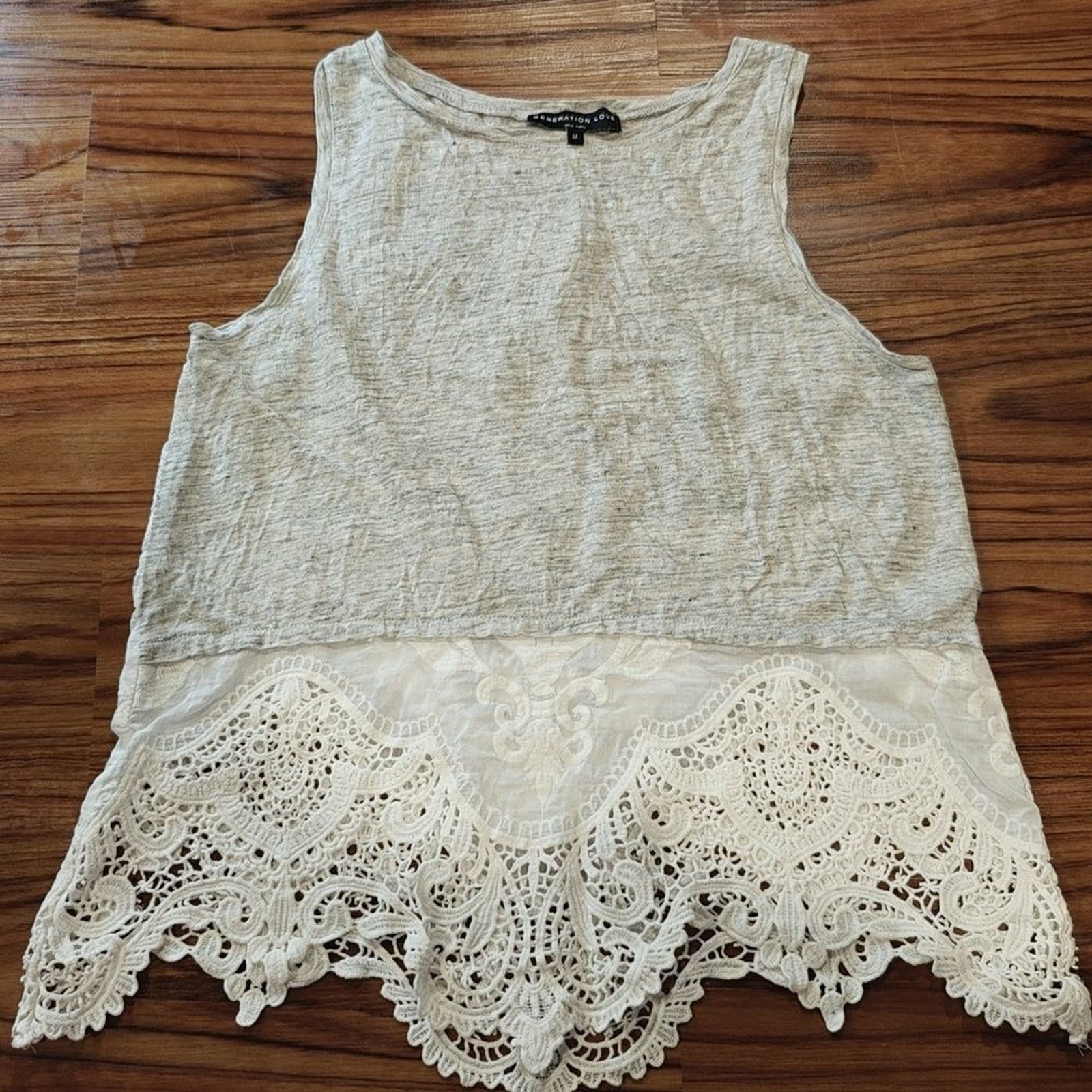 Generation Love Gray and White Lace Tank Top