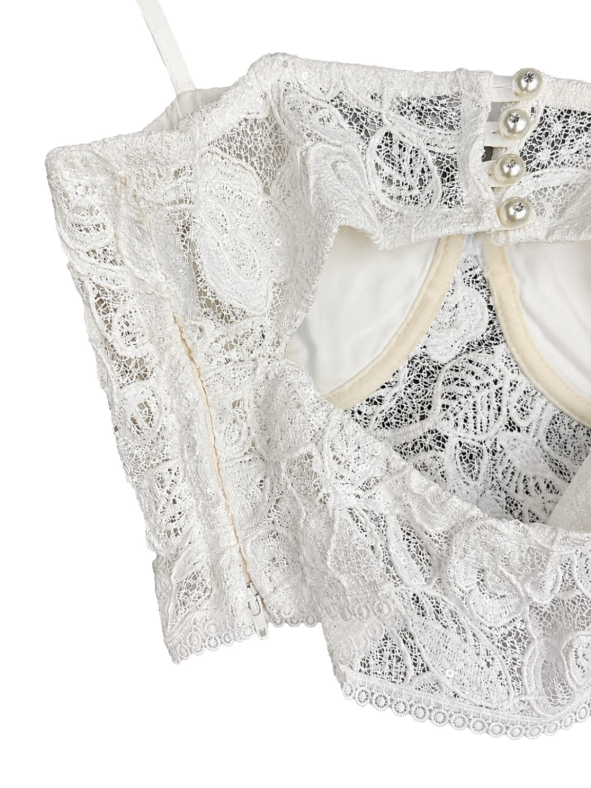 Studio F Women’s White Lace Sequin Bustier Corset Crop Top Size L NWOT