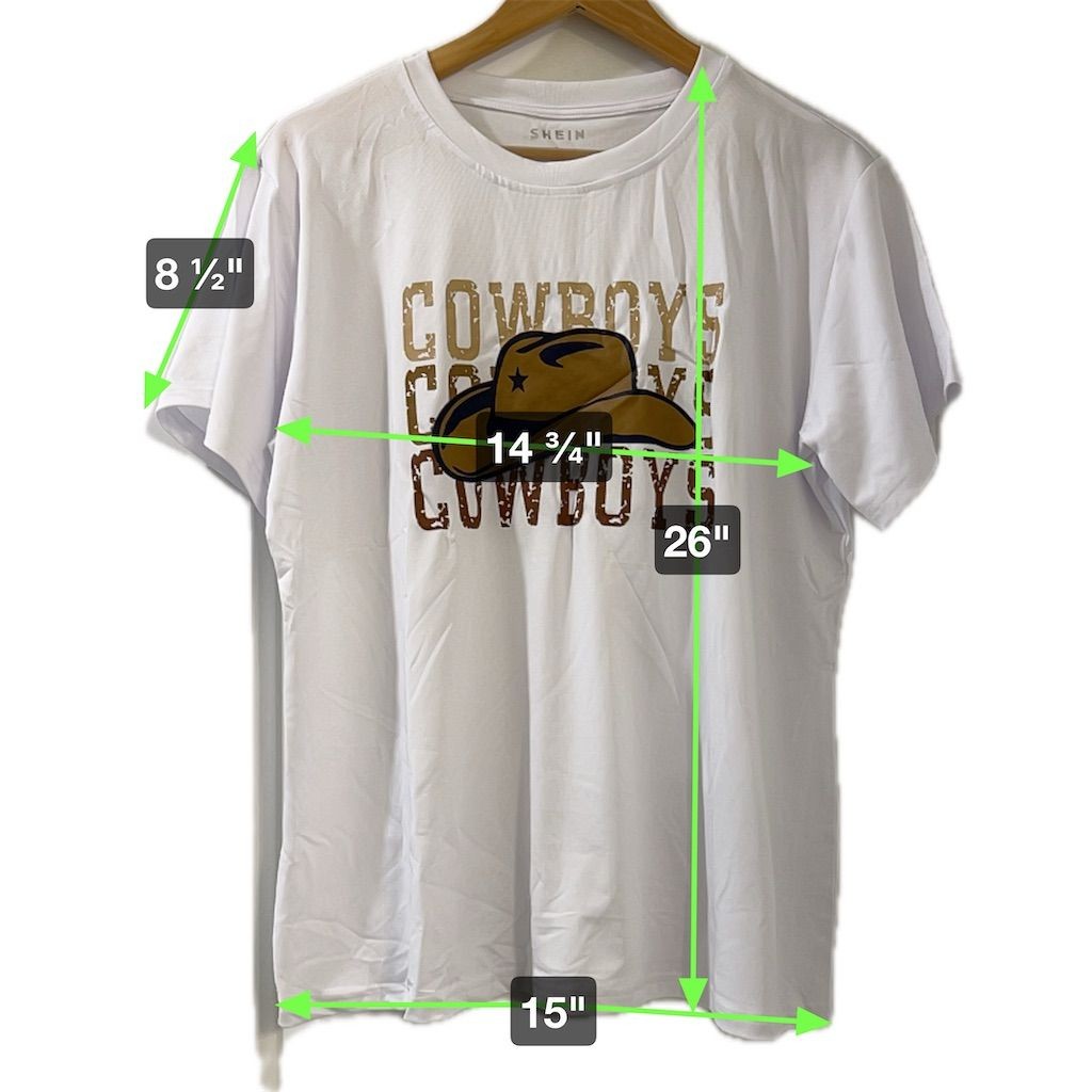 SHEIN T Shirt Women’s L Cowboy Hat Graphic Tee White Western Casual T-Shirt NEW
