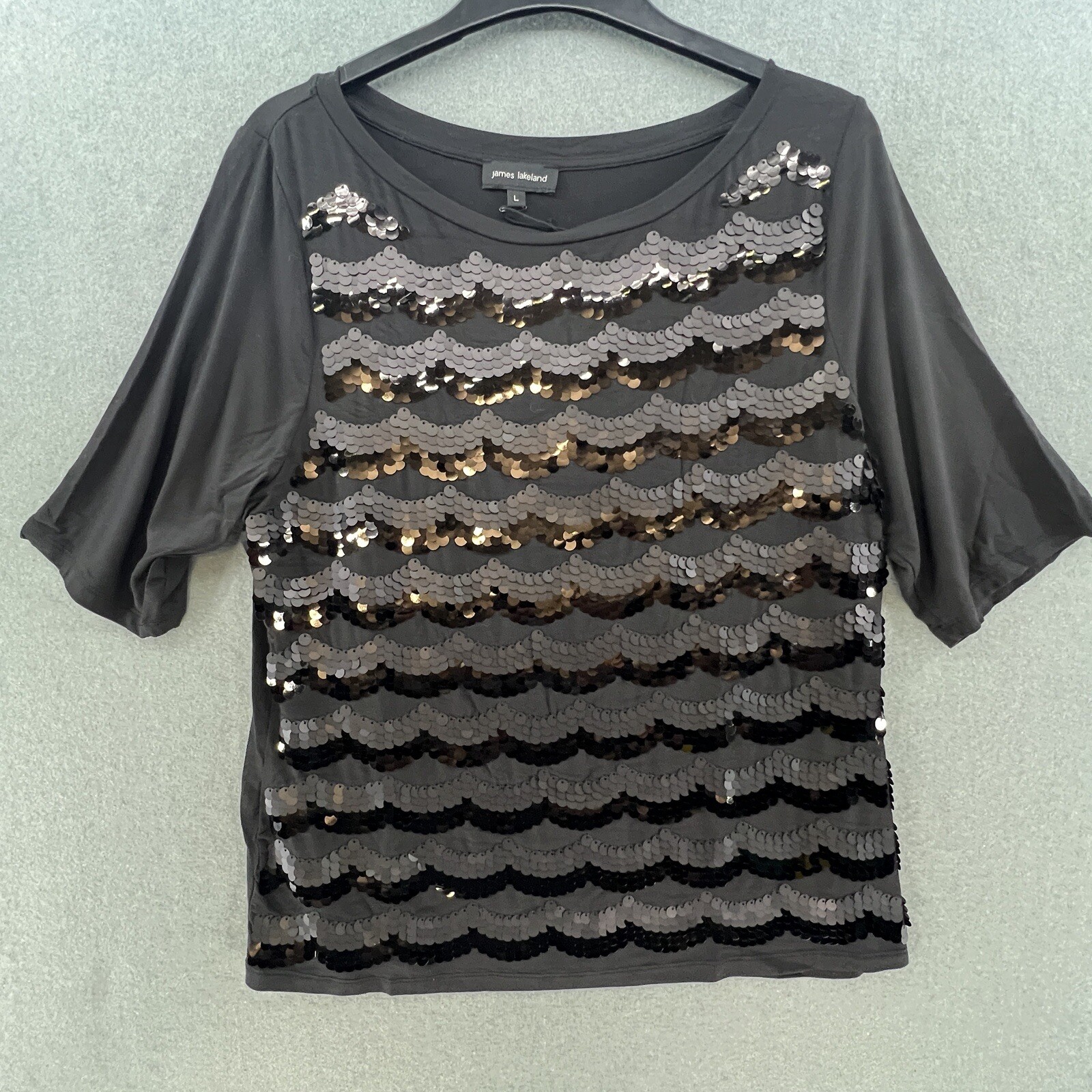 James Lakeland Top Size L Women’s Black Sequin Party Evening Occasion New