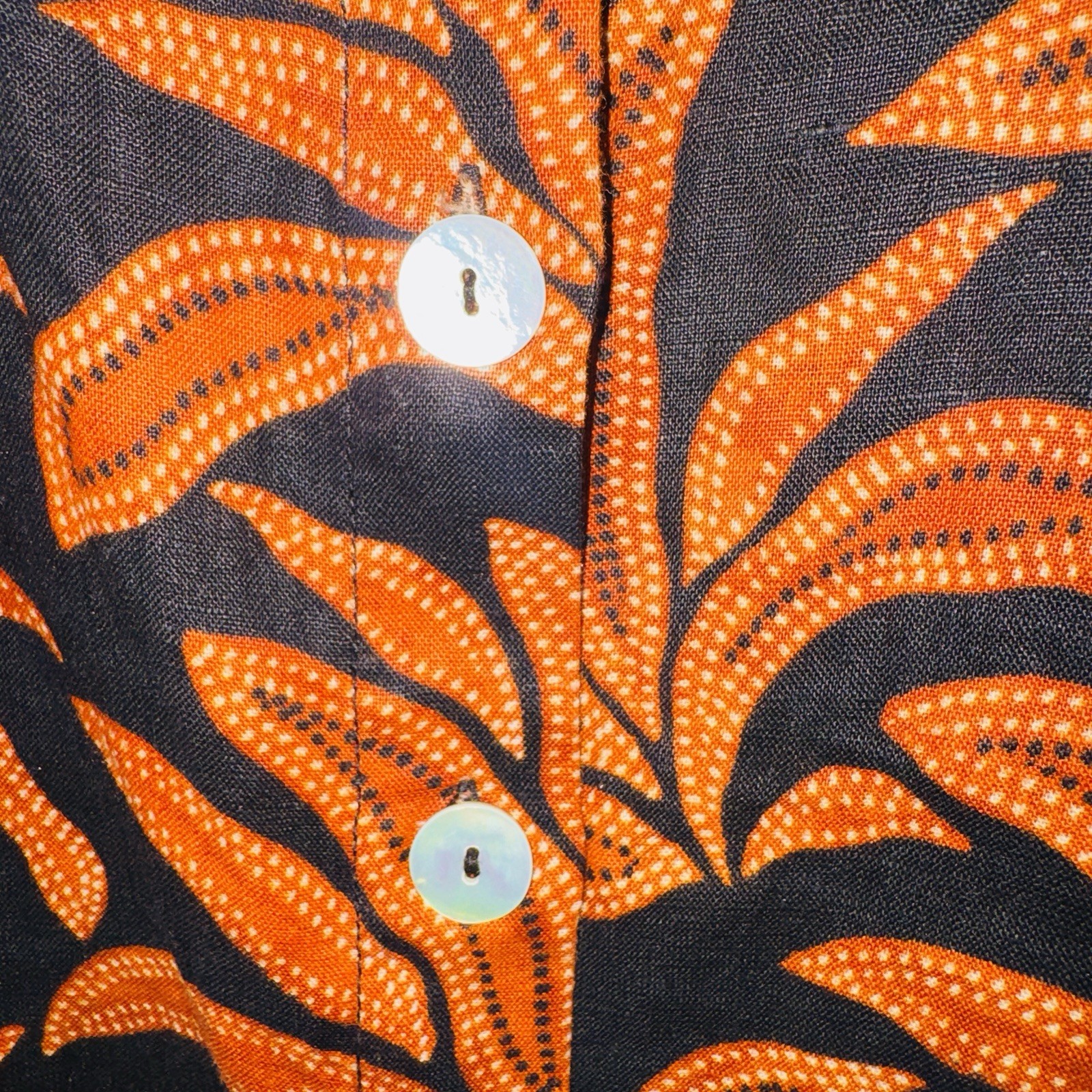 Rachel Zoe Linen Black/Rust Tropical Button Front Square Neck Tank Top M