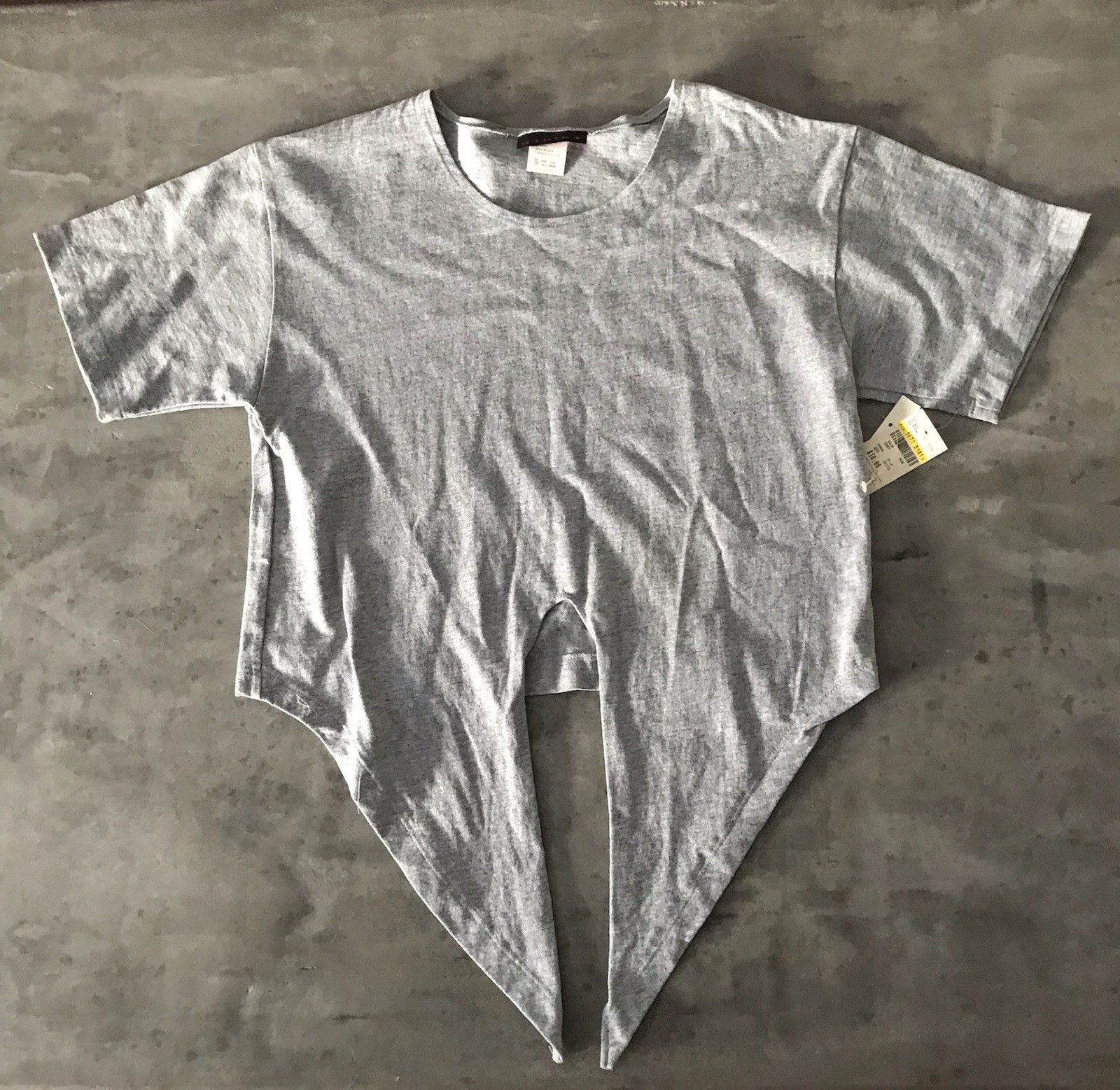 Vintage Marika Tie Front Top Womens One Size Heather Gray Crop Dance 80s 90s USA