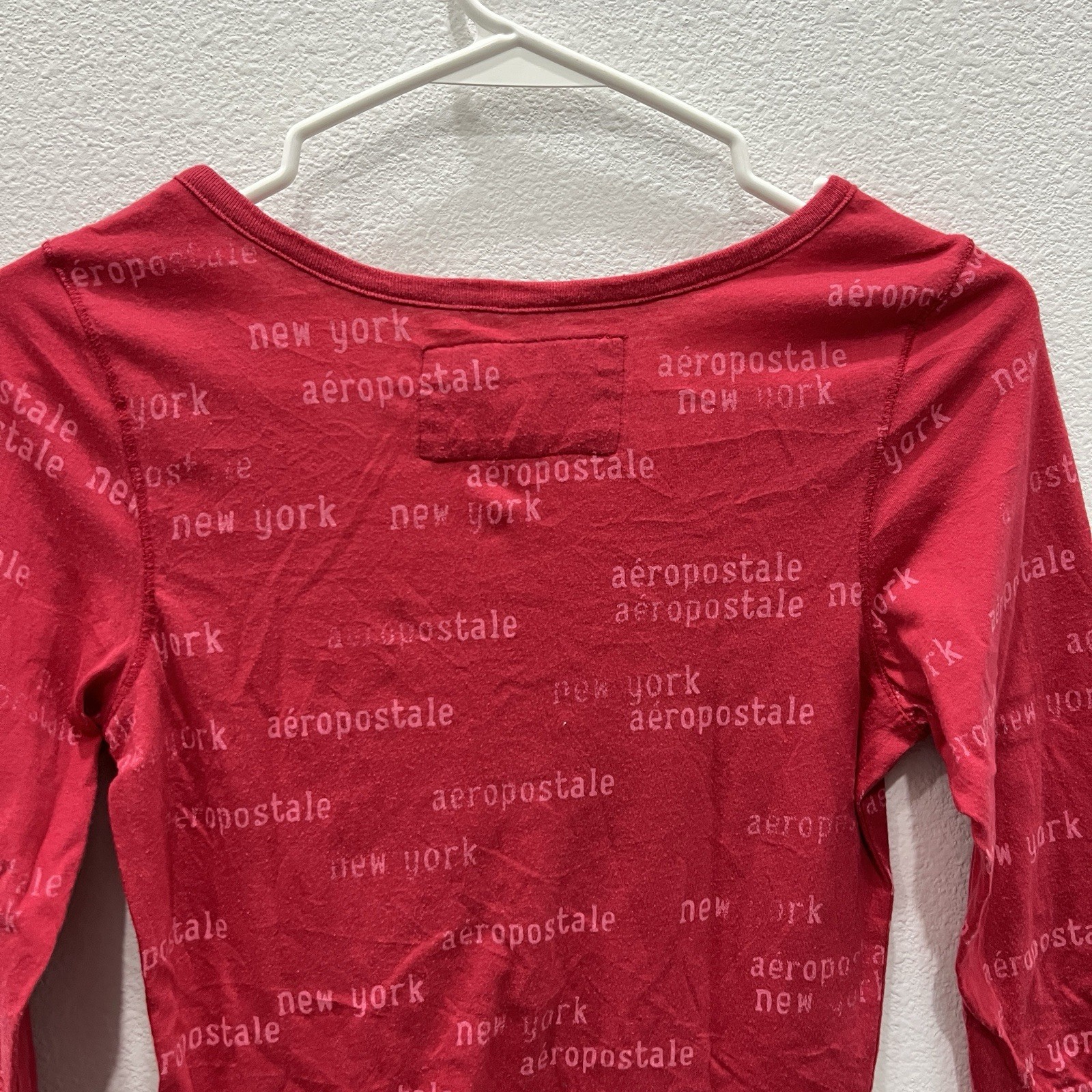 Aeropostale Vintage Y2K Womens All Over Print Henley Top Bella Swan Spell out