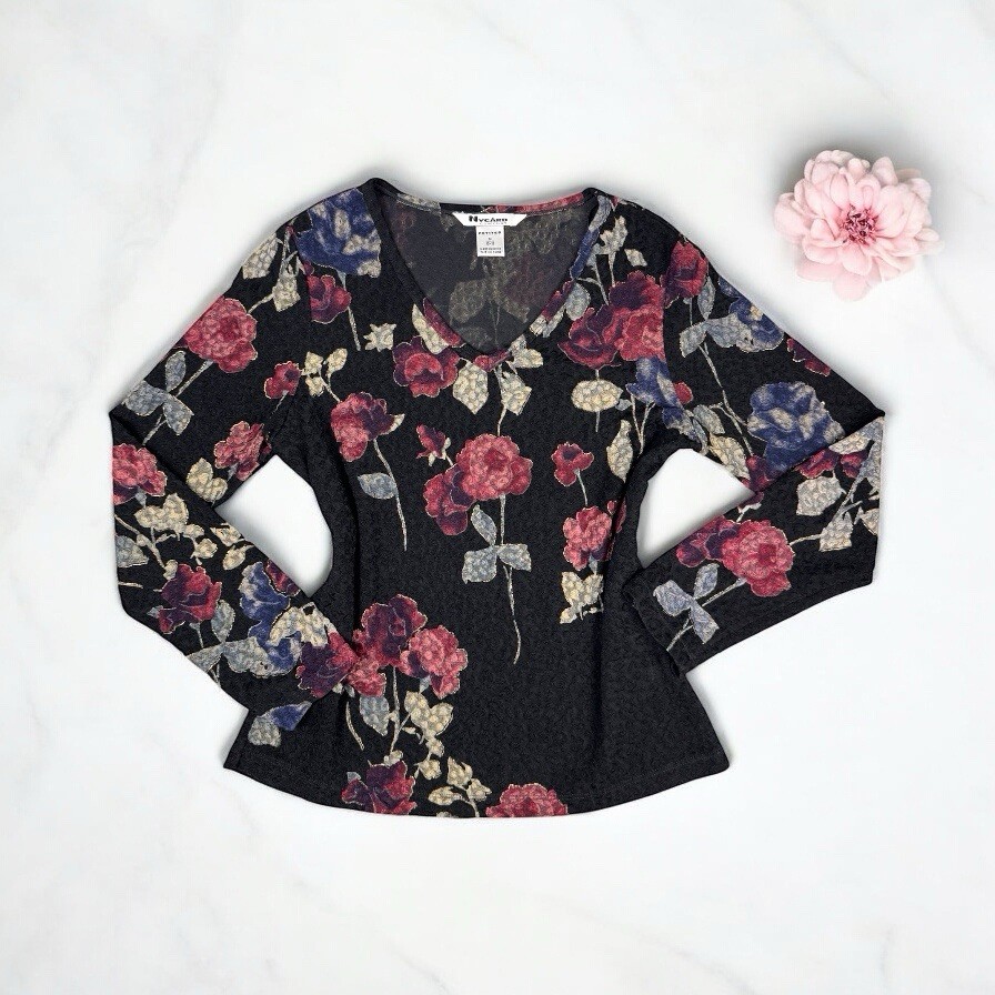 Vintage Flower Print Long Sleeve Top 90s Whimsygoth Fairy Romantic Y2K Size M