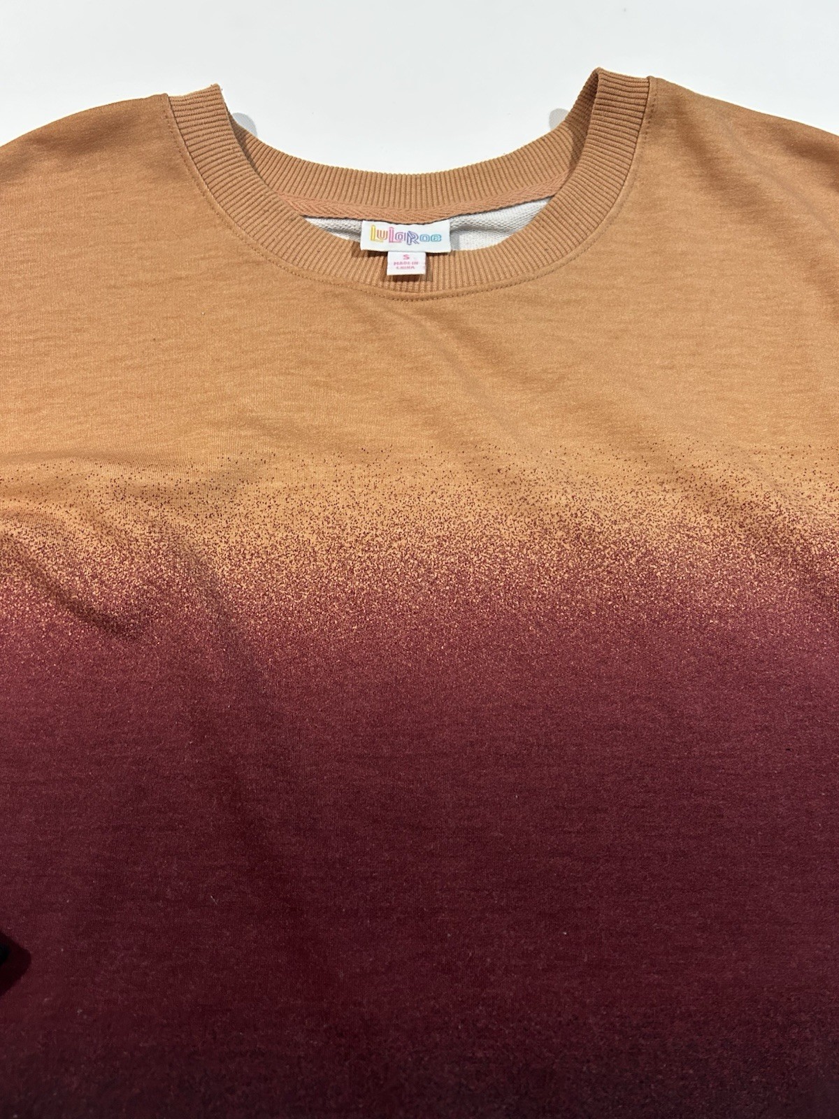 Lularoe Small Gradient Long Sleeve Sweatshirt in Orange, Burgundy, and Black