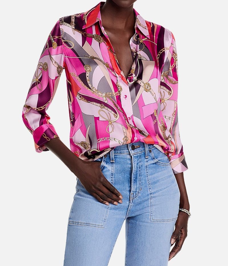 L’Agence Women’s Pink Dani Silk Blouse Top Size XS