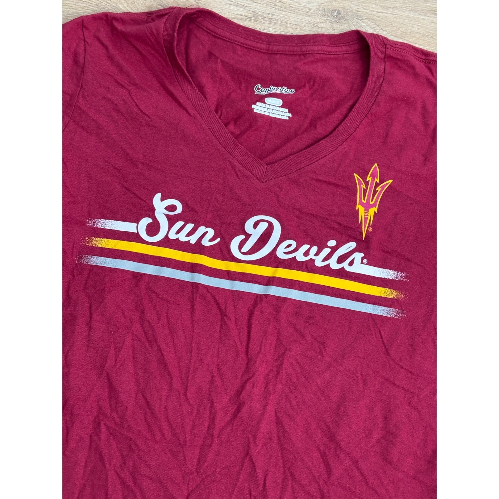 NWOT Women’s Captivating ASU Sun Devils V-Neck Tee – Medium – Maroon