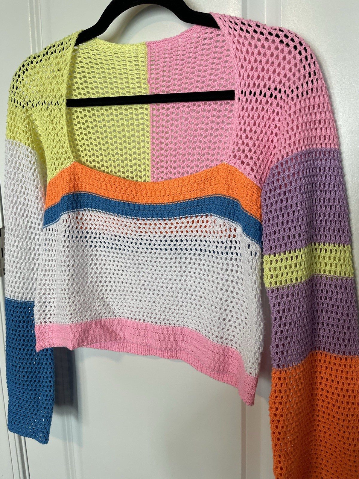 Crochet Colorblock SZ M Square Neck Cropped Top Rave Festival Boho Retro Hippie