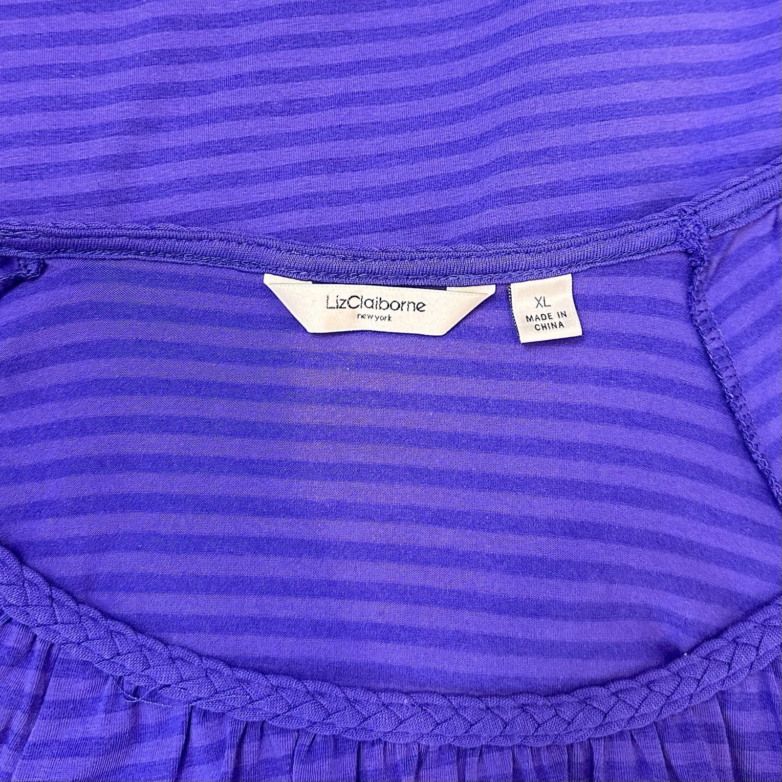 Liz Claiborne Women’s Cotton Striped Minimalist Indigo Braid-Like Embroidery