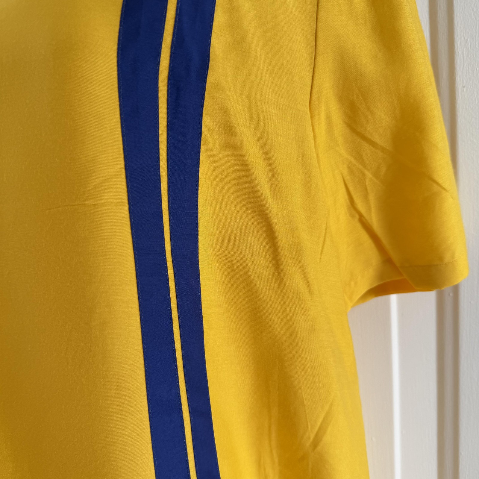 Vintage Mila Schon Blouse Womens 46 Yellow Blue Silk Striped Made in Italy 80s