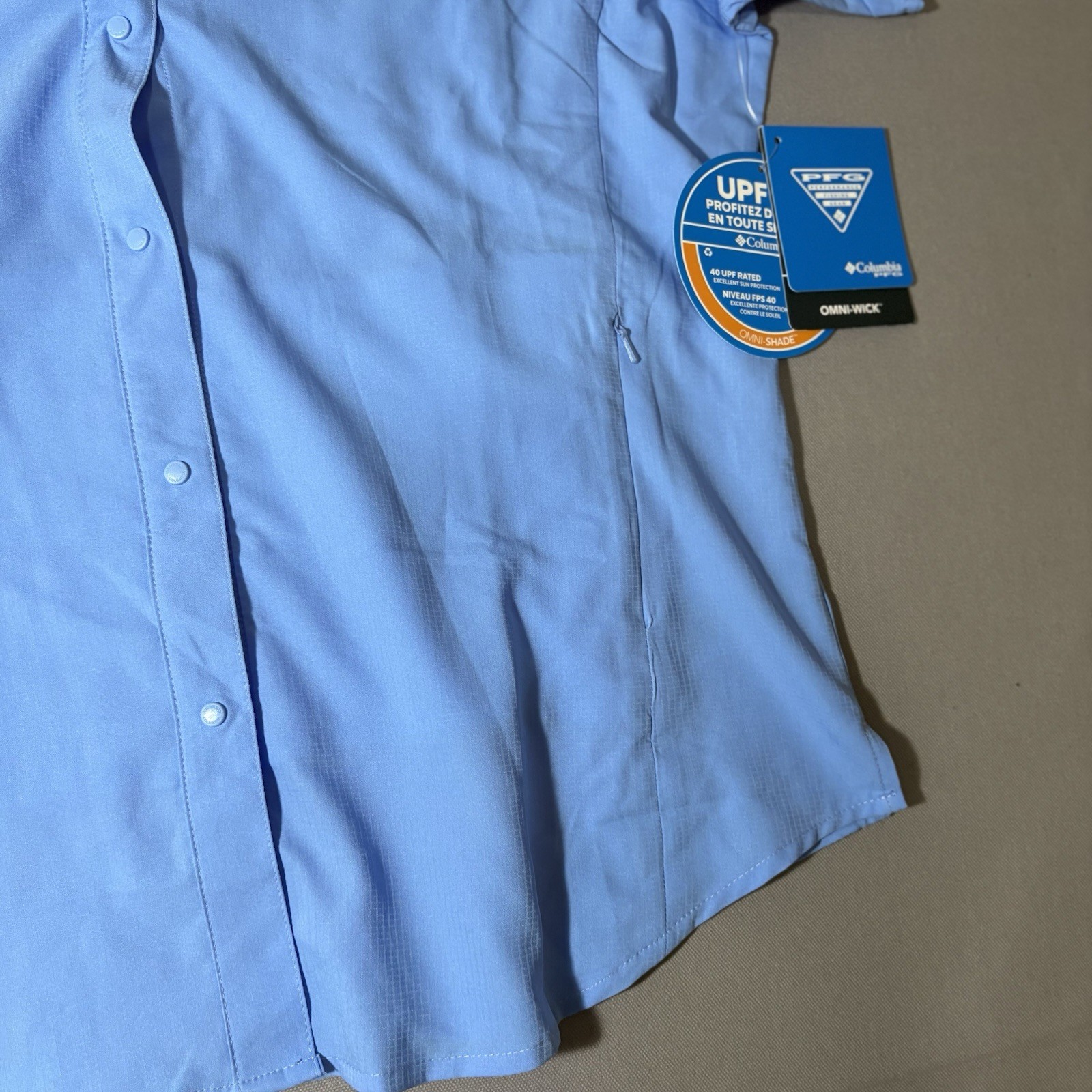 Columbia PFG Omni Shade Women’s Periwinkle Short Sleeve Button Up Large