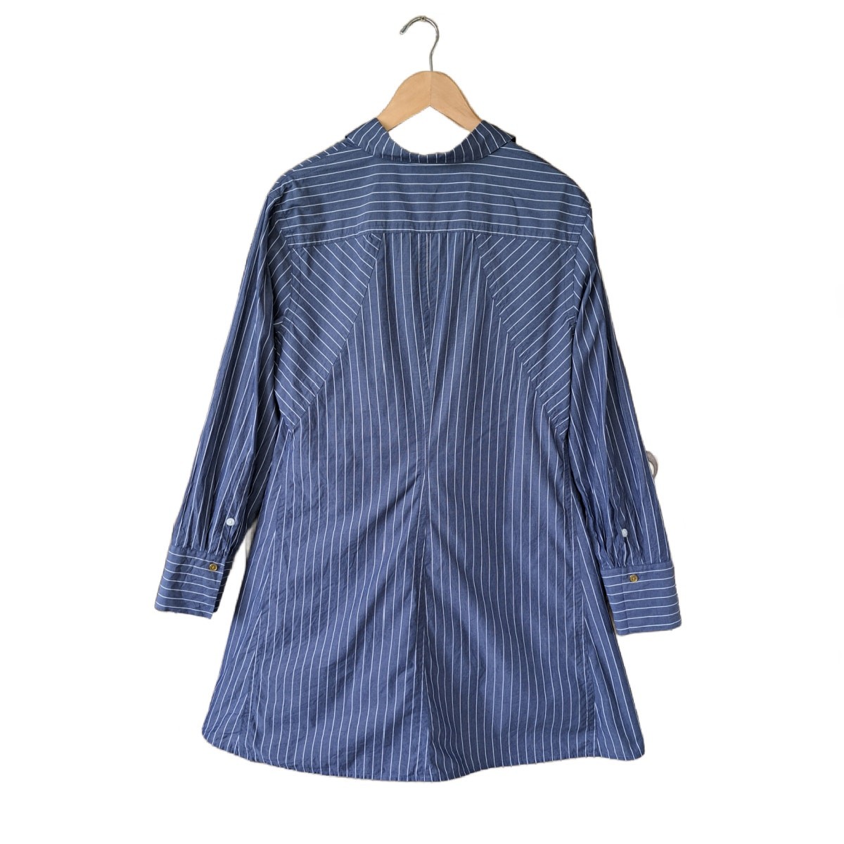 DONNA KARAN Blue Striped Button-Down Signature Tunic Top Large Mini Dress